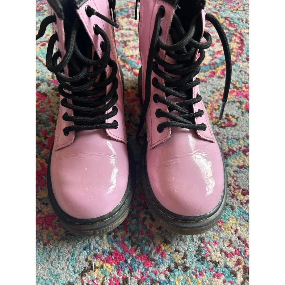 Dr. Martens 1460 J Boots Pink Patent Leather Lace Up Side Zip Kids Size 1 US - Picture 8 of 9